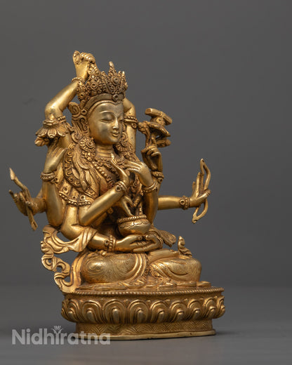 Namasangati Buddhist statue holding fiery sword of knowledge, arrow, bow, and Prajnaparamita