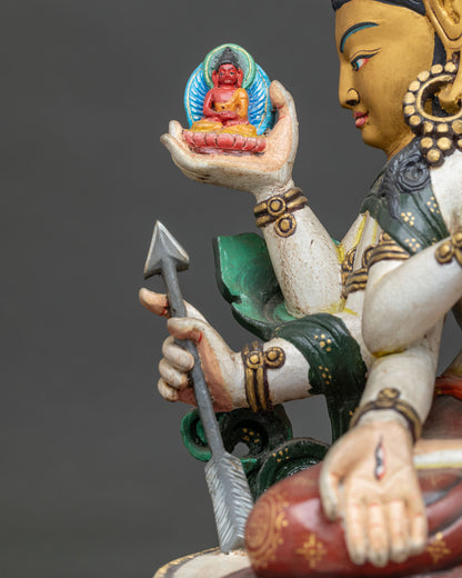 Colorful Ushnishavijaya Namgyalma Statue | Wooden Buddhist Sculpture