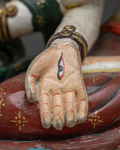 Colorful Ushnishavijaya Namgyalma Statue | Wooden Buddhist Sculpture