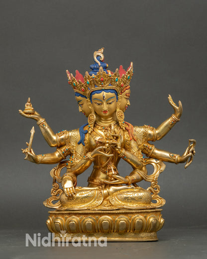 Namgyalma Meditation Statue handcrafted in Patan, Nepal, with 24K gold fire-gilding