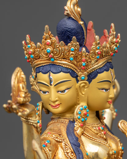 Namgyalma Ushnishavijaya statue detailed side close up showing carvings and sacred objects
