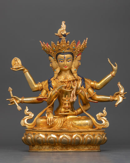 Namgyalma gold statue three faces eight arms Tibetan Buddhist deity Nepal