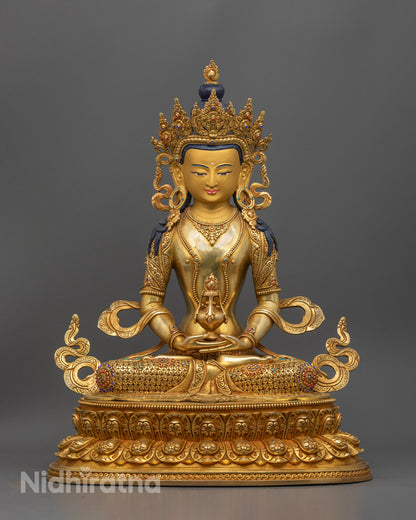 Nepalese Amitayus Statue | Gold Gilded Copper Buddhist Art 