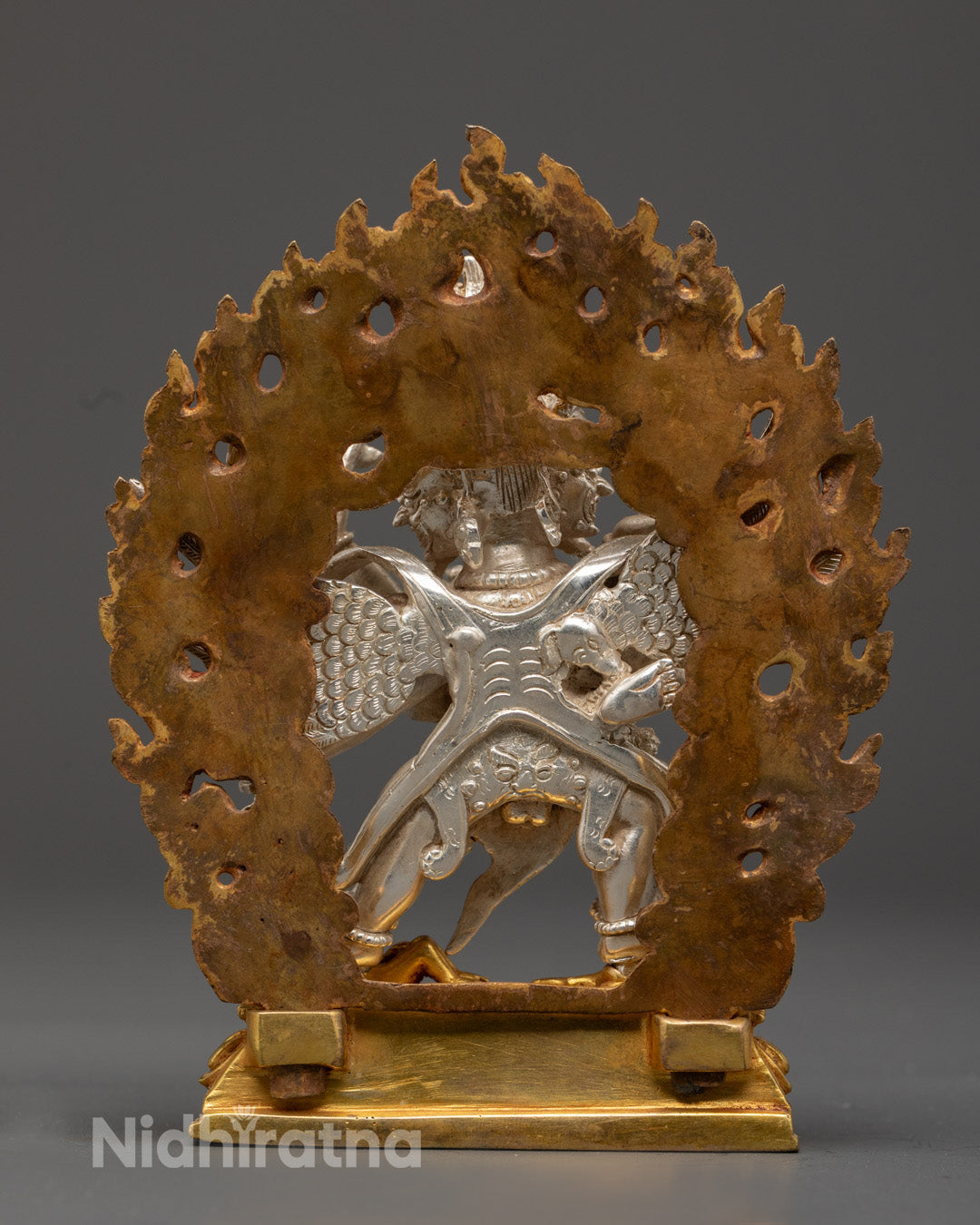Nepalese Artist-Carved Vajrakilaya Statue Standing on Lotus Base with Fierce Expression and Ritual Implements – Sacred tantric statue for spiritual transformation.