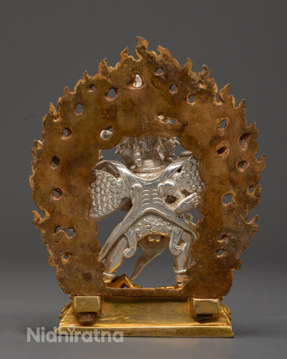Nepalese Artist-Carved Vajrakilaya Statue Standing on Lotus Base with Fierce Expression and Ritual Implements – Sacred tantric statue for spiritual transformation.