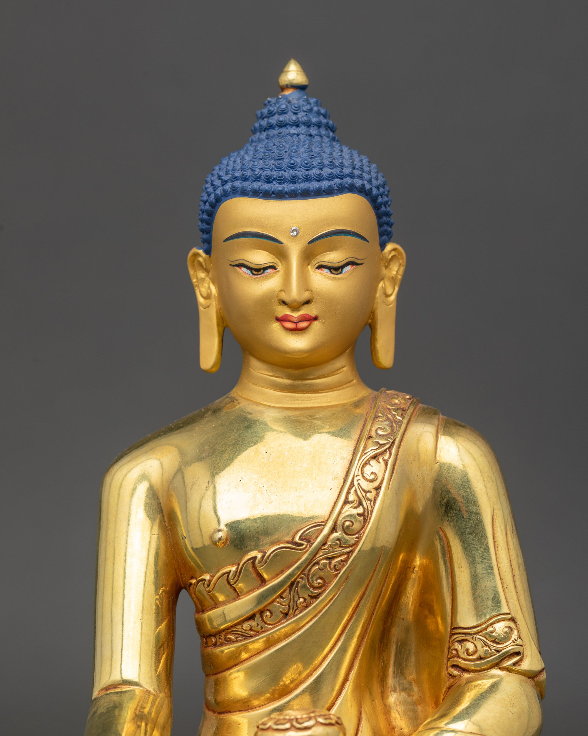 Shakyamuni Buddha statue in earth-touching gesture for meditation and altar