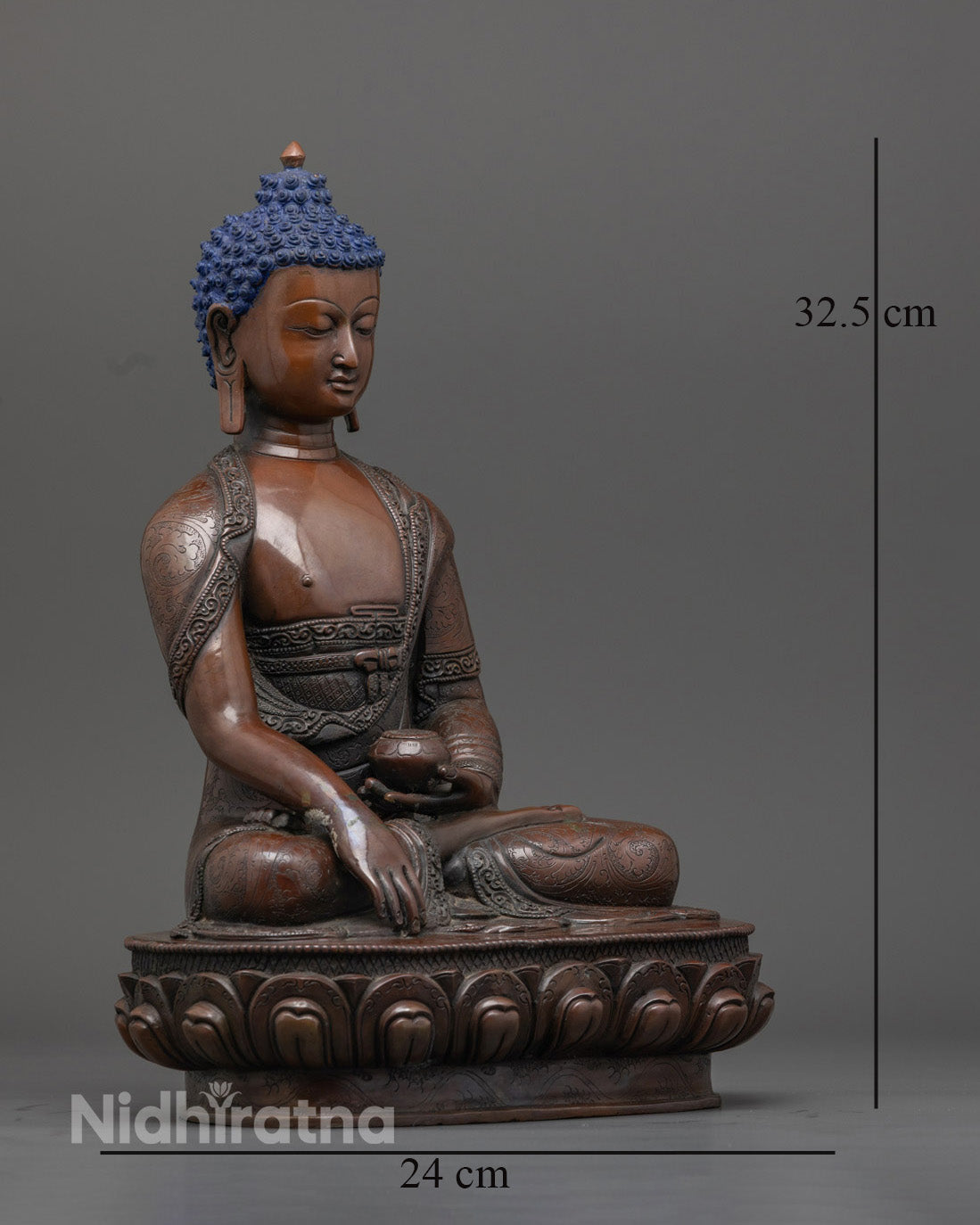 Nepalese Shakyamuni Buddha Statue | Oxidized Copper with Gold Details