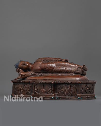 Nirvana Buddha Statue | Oxidized Copper Depiction of  Parinirvana