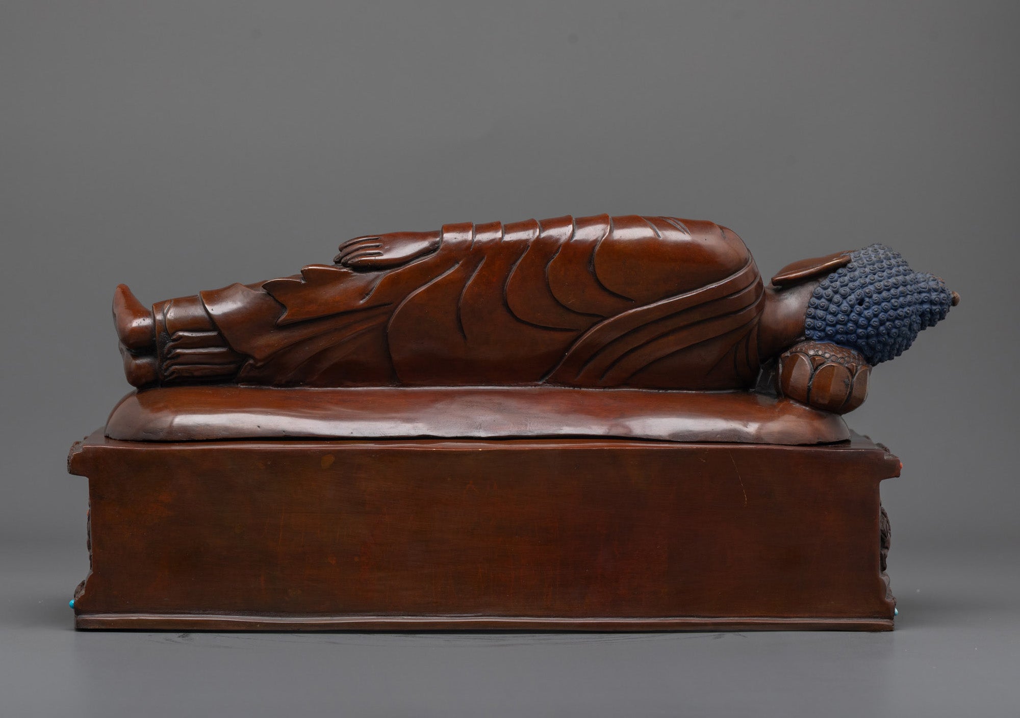 Nirvana Buddha Statue | Oxidized Copper Depiction of  Parinirvana