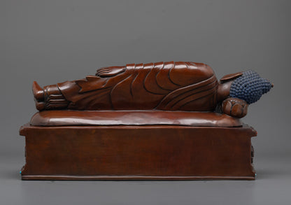 Nirvana Buddha Statue | Oxidized Copper Depiction of  Parinirvana