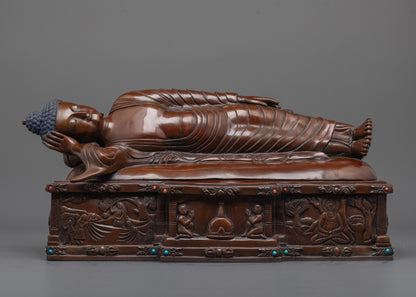 Nirvana Buddha Statue | Oxidized Copper Depiction of  Parinirvana