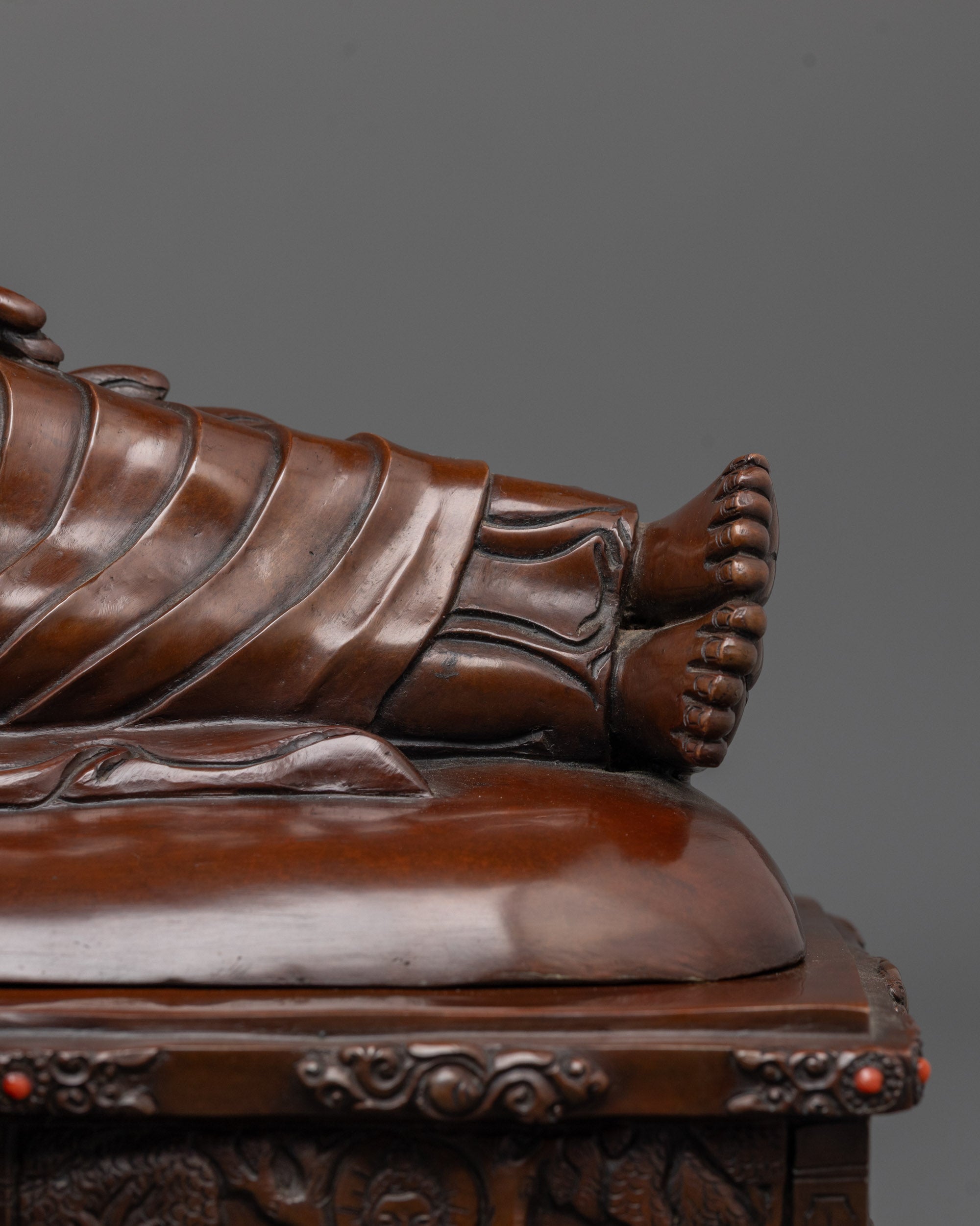 Nirvana Buddha Statue | Oxidized Copper Depiction of  Parinirvana