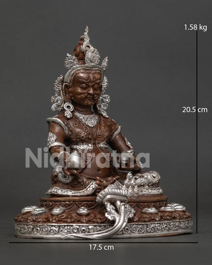 Oxidized Copper Dzambhala Statue Lotus Pedestal Citron Fruit Side View.