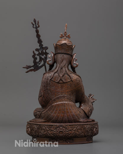 Oxidized Copper Padmasambhava Rinpoche Statue Back Detailing Nepal