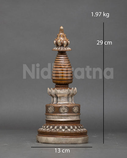Handmade Kadampa stupa shrine from Nepal, sacred Buddhist altar decor for Kadampa meditation and spiritual practice.