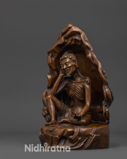 Oxidized Milarepa Statue left view side oxidized copper Tibetan yogi statue from Nepal
