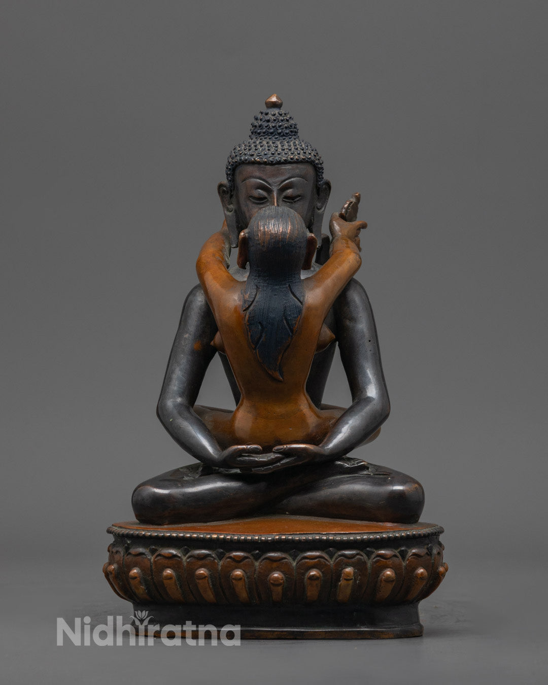 Oxidized Samantabhadra Consort Statue showing intricate lost wax craftsmanship on premium copper body