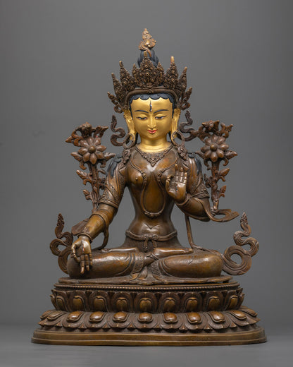 Oxidized White Tara Statue handcrafted in Nepal – spiritual goddess decor for meditation and healing spaces