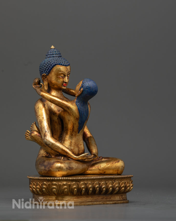 Antique Samantabhadra Statue | Gold-Gilded Tibetan Sculpture