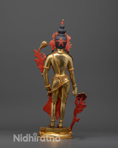 Hand-Carved Bodhisattva Padmapani Statue with Lotus