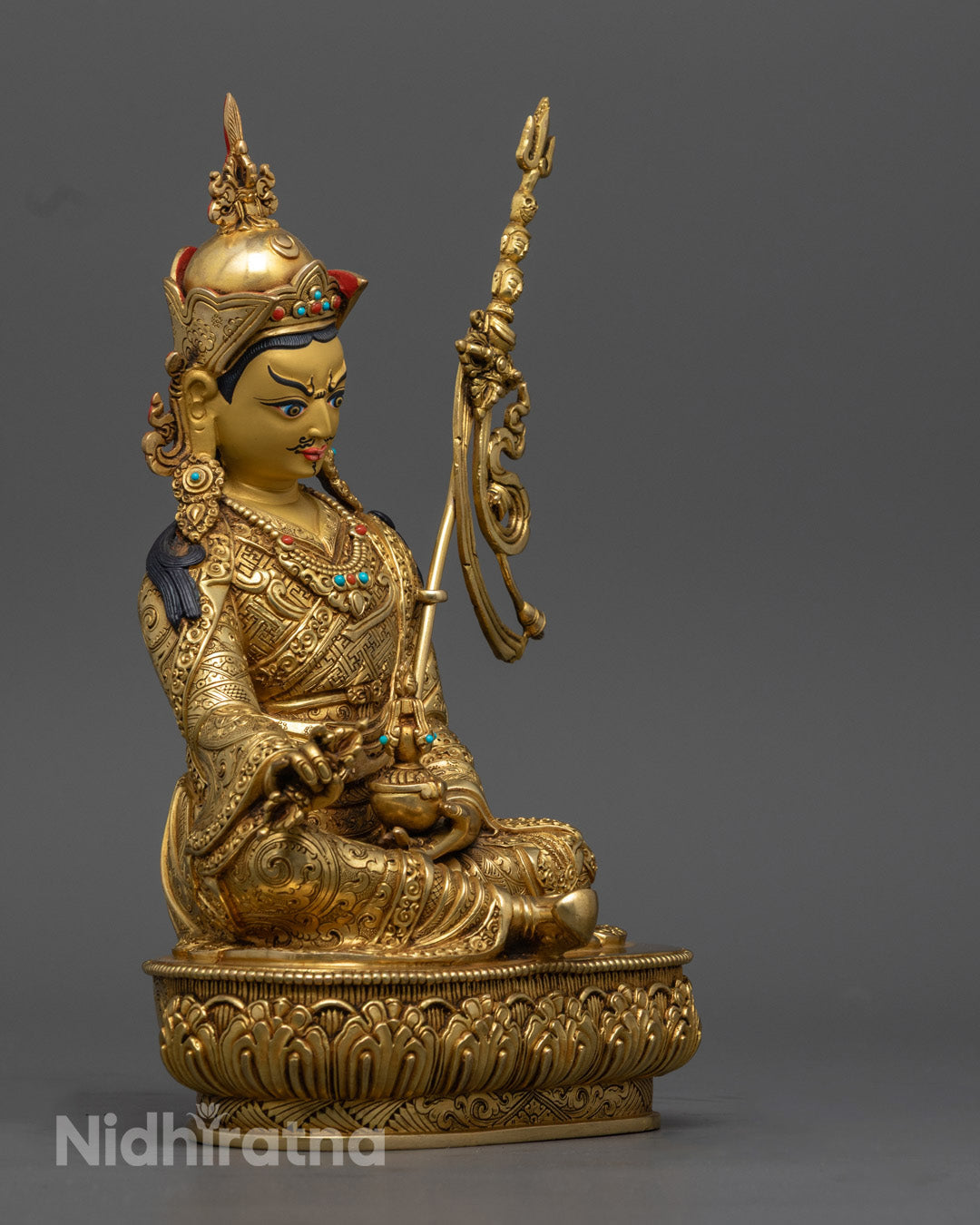 Padmasambhava (Guru Rinpoche) Statue | Sacred Himalayan Gold Gilded Copper Artwork