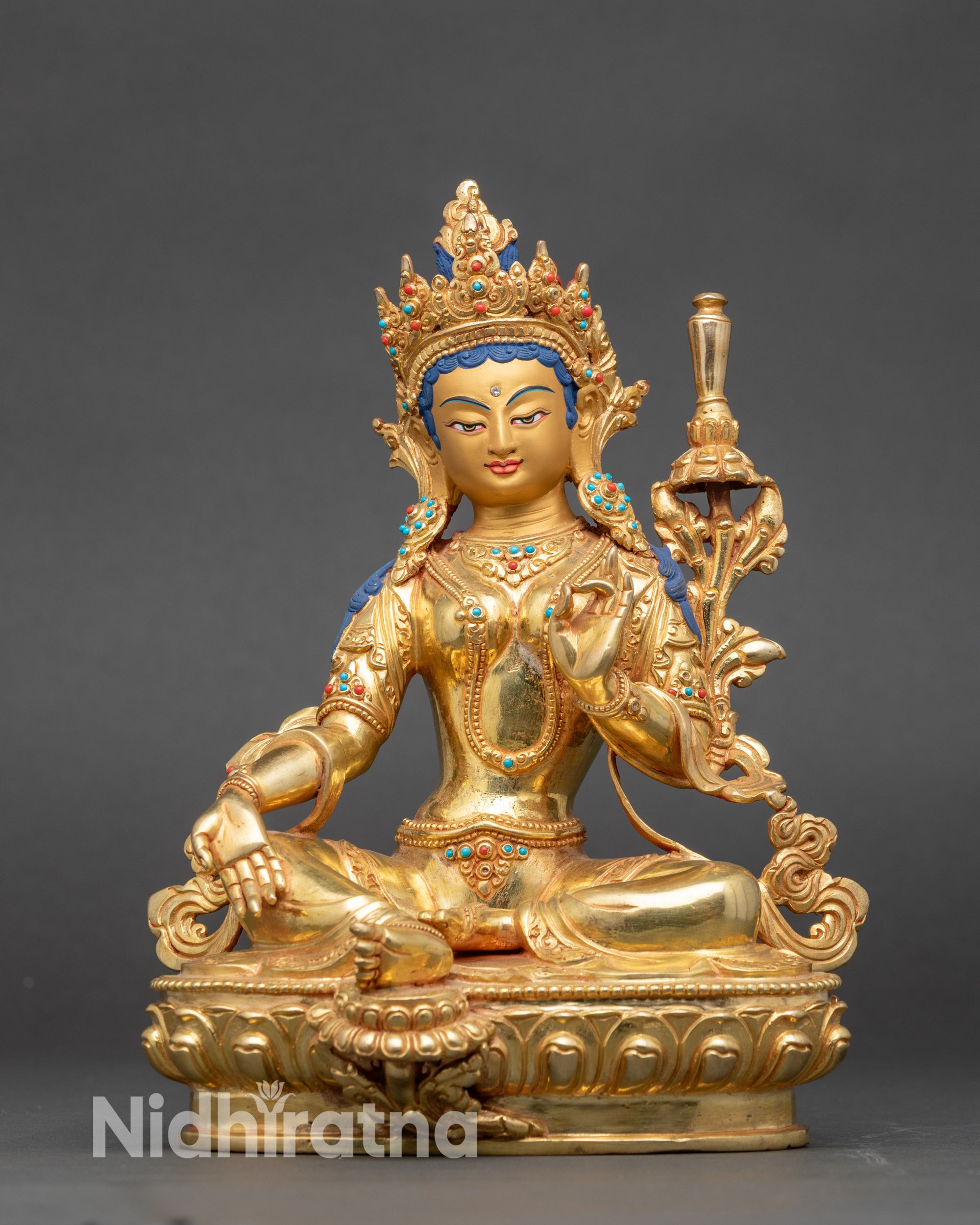 Pagmë Nönma regular close up, peaceful expression with detailed lotus pedestal
