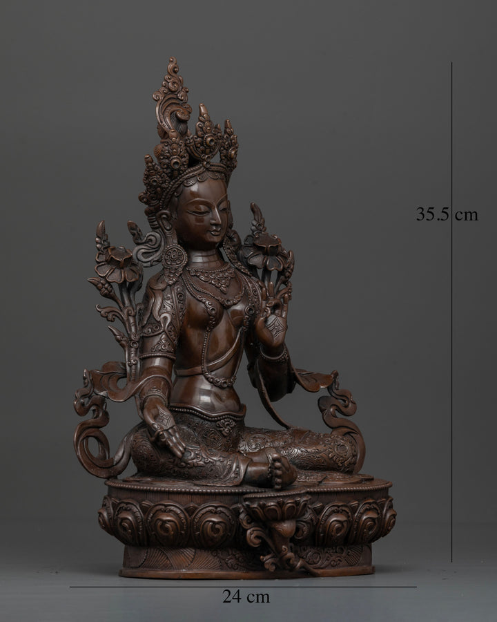 Oxidized Mother Green Tara Statue for Protection