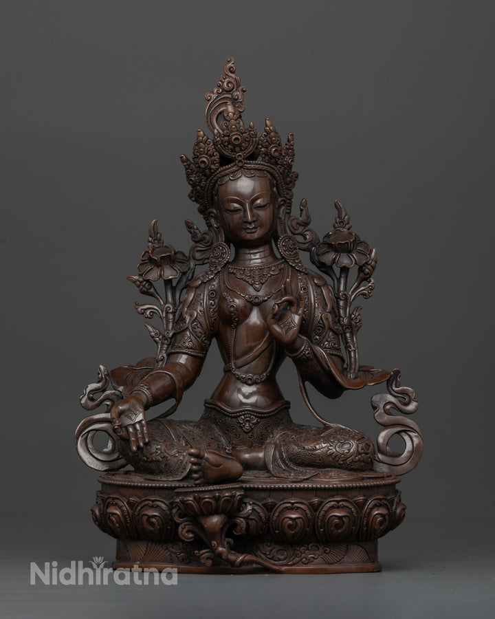 Oxidized Mother Green Tara Statue for Protection