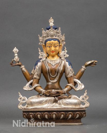 Prajnaparamita altar statue silver plated with 24K gold painted face Nepal