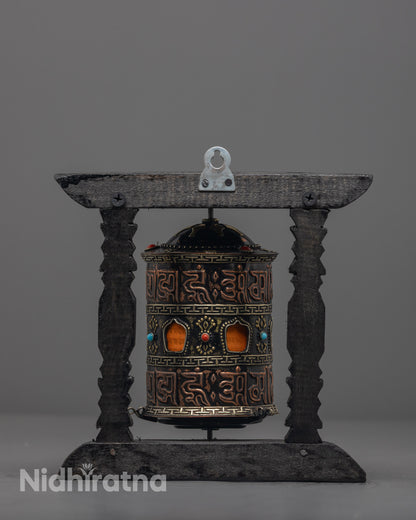 Mantra Prayer Wheel for Home & Temple | Copper Buddhist Spinner
