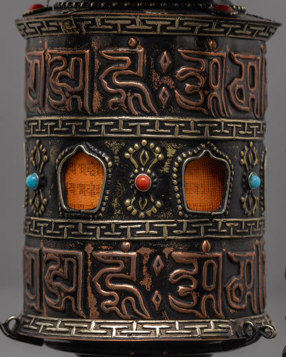 Mantra Prayer Wheel for Home & Temple | Copper Buddhist Spinner