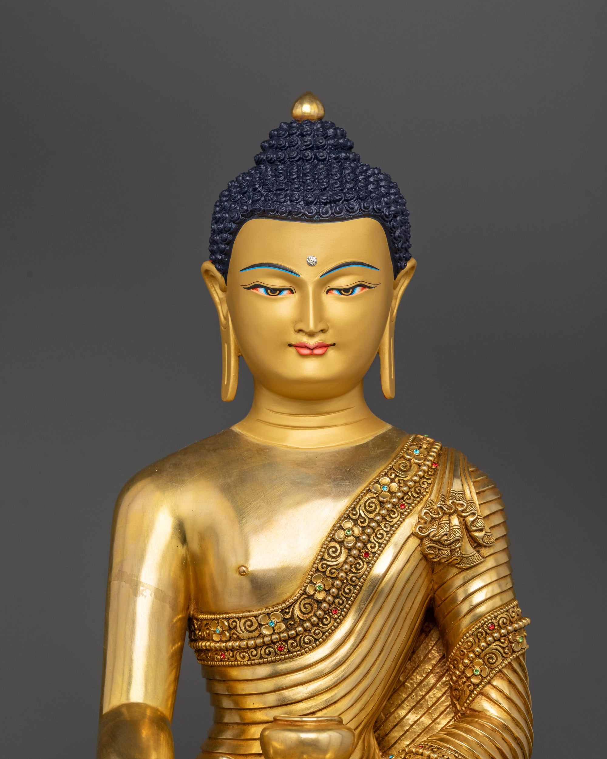 Premium Copper Shakyamuni Buddha Sculpture Seated on Double Lotus Base