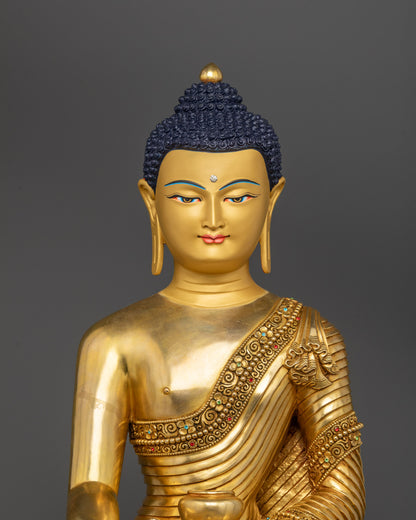 Premium Copper Shakyamuni Buddha Sculpture Seated on Double Lotus Base