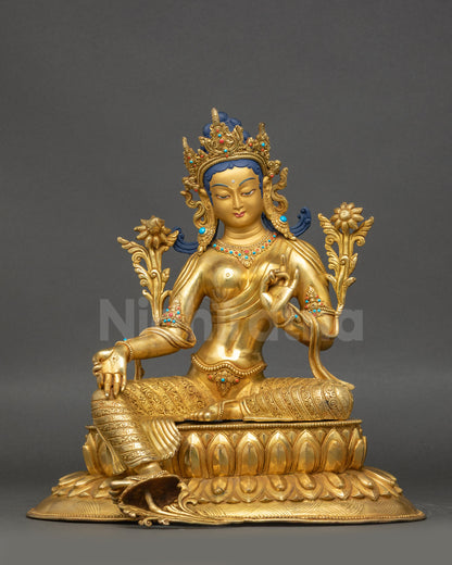 Premium Green Tara Statue handcrafted Nepalese Buddhist deity front view