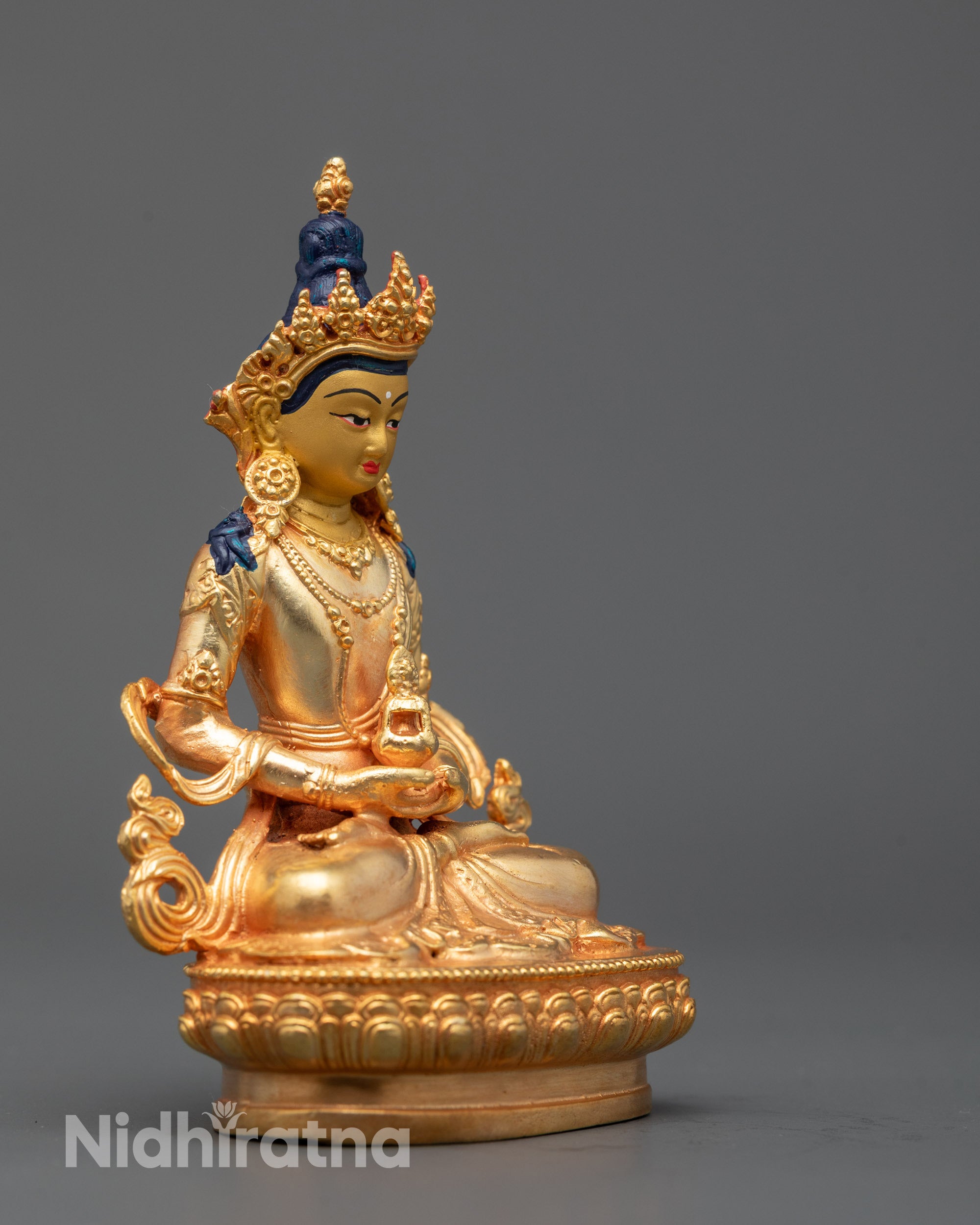 Premium Nepalese Amitayus statue handcrafted and machine-finished in gold