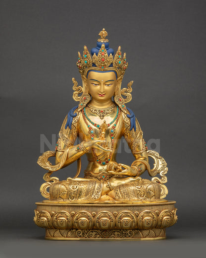Premium Vajrasattva statue gold gilded face sitting on lotus seat Nepalese art
