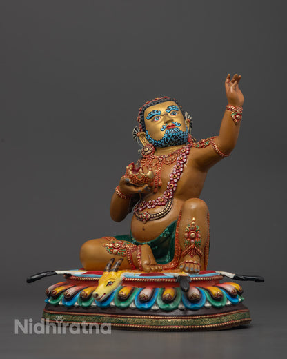 Premium copper Mahasiddha Virupa Statue, handcrafted in Nepal with a 24K gold-gilded face and vibrant acrylic details, capturing the serene yet powerful presence of the Lord of All Yogis, a stunning Buddhist art piece for spiritual seekers.