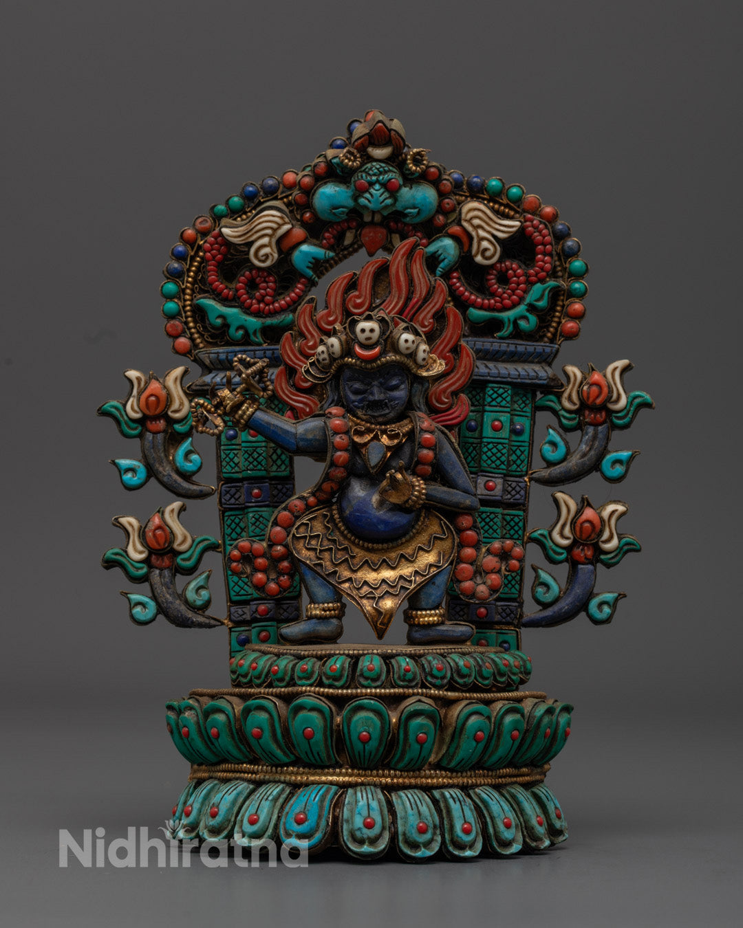 Premium handcrafted Vajrapani statue with blue stone body and detailed Himalayan carvings