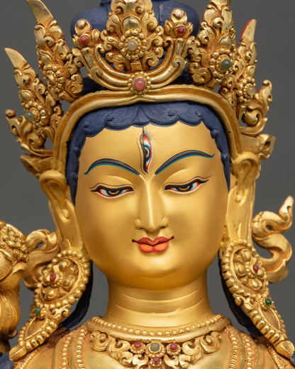 Pure Liberator White Tara Statue detailed close up face with intricate craftsmanship