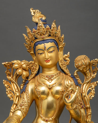Pure Liberator White Tara Statue regular close up showing serene meditative expression