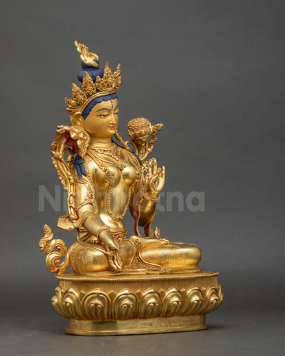 Pure Liberator White Tara Statue right view side with lotus base and serene expression