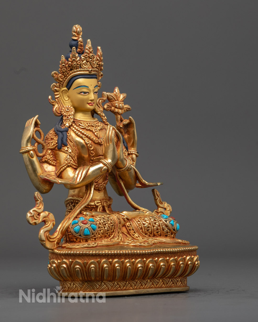 Radiant Chenrezig Statue from Nepal - Tibetan Buddhist Art with Hollow Section for Consecration