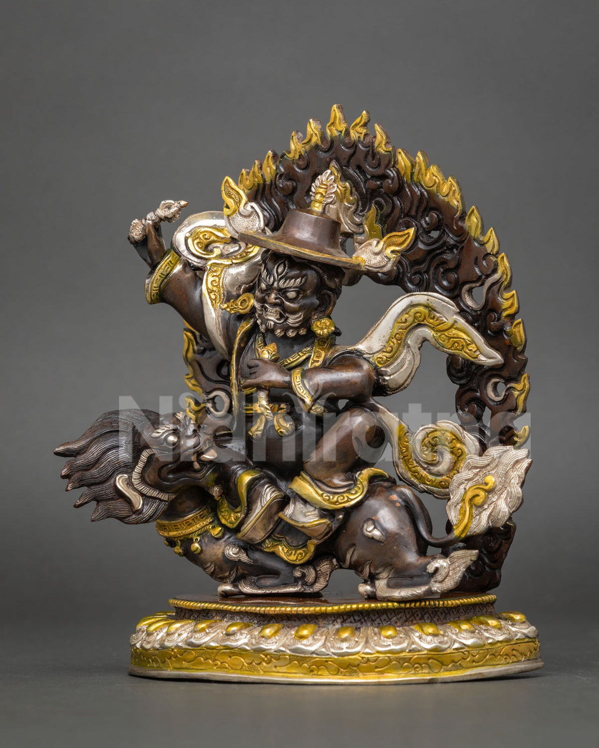 Wrathful Rahula Statue Set | Tibetan Buddhist Altar Decor from Nepal