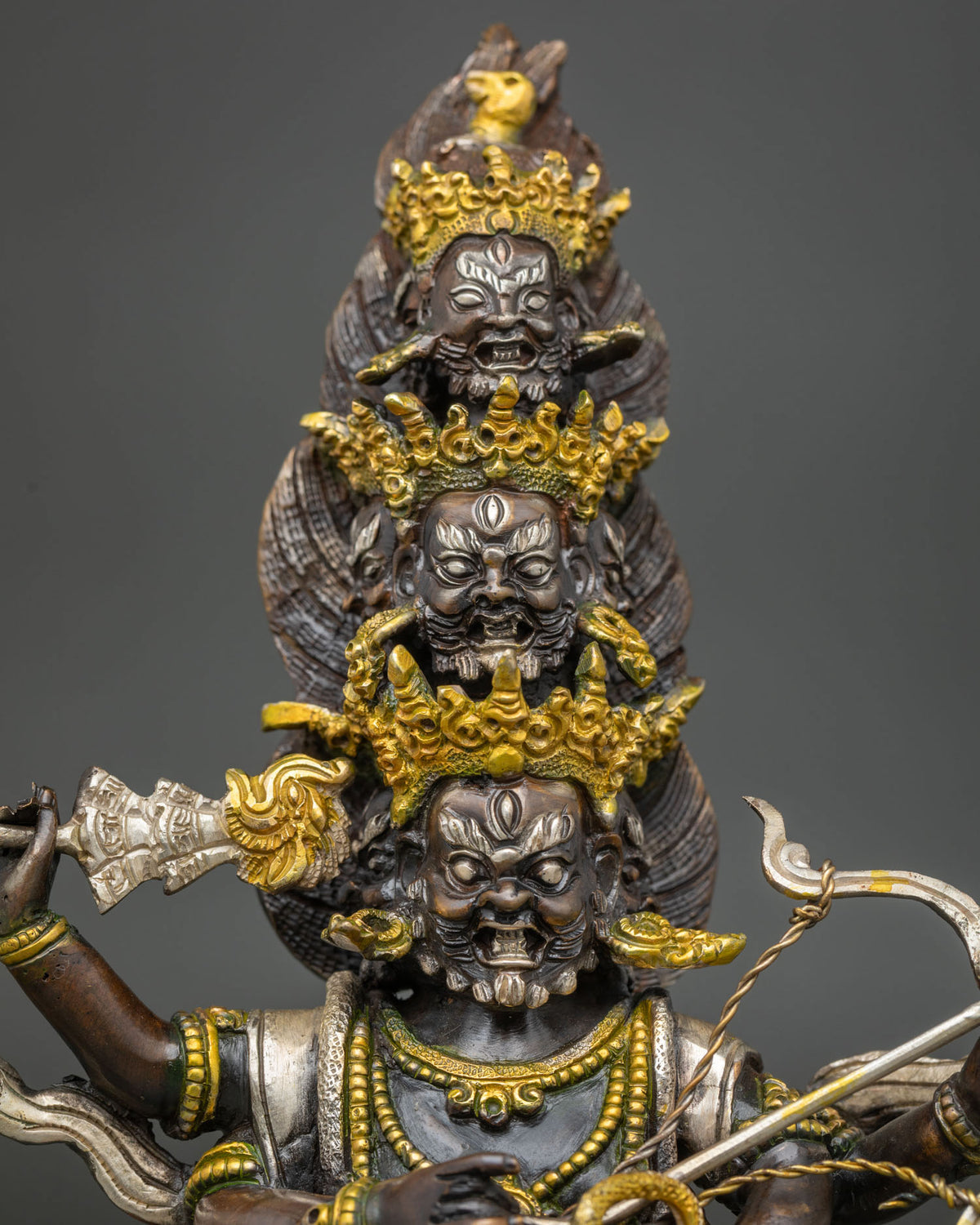 Wrathful Rahula Statue Set | Tibetan Buddhist Altar Decor from Nepal