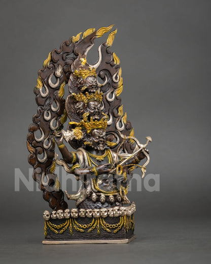 Wrathful Rahula Statue Set | Tibetan Buddhist Altar Decor from Nepal