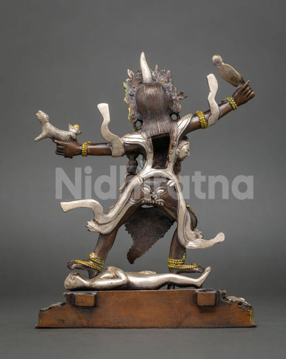 Wrathful Rahula Statue Set | Tibetan Buddhist Altar Decor from Nepal