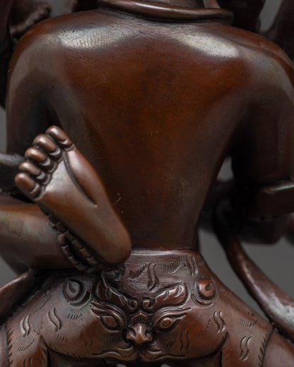 Rear View of Chakrasamvara Sculpture Highlighting Hand-Carved Halo