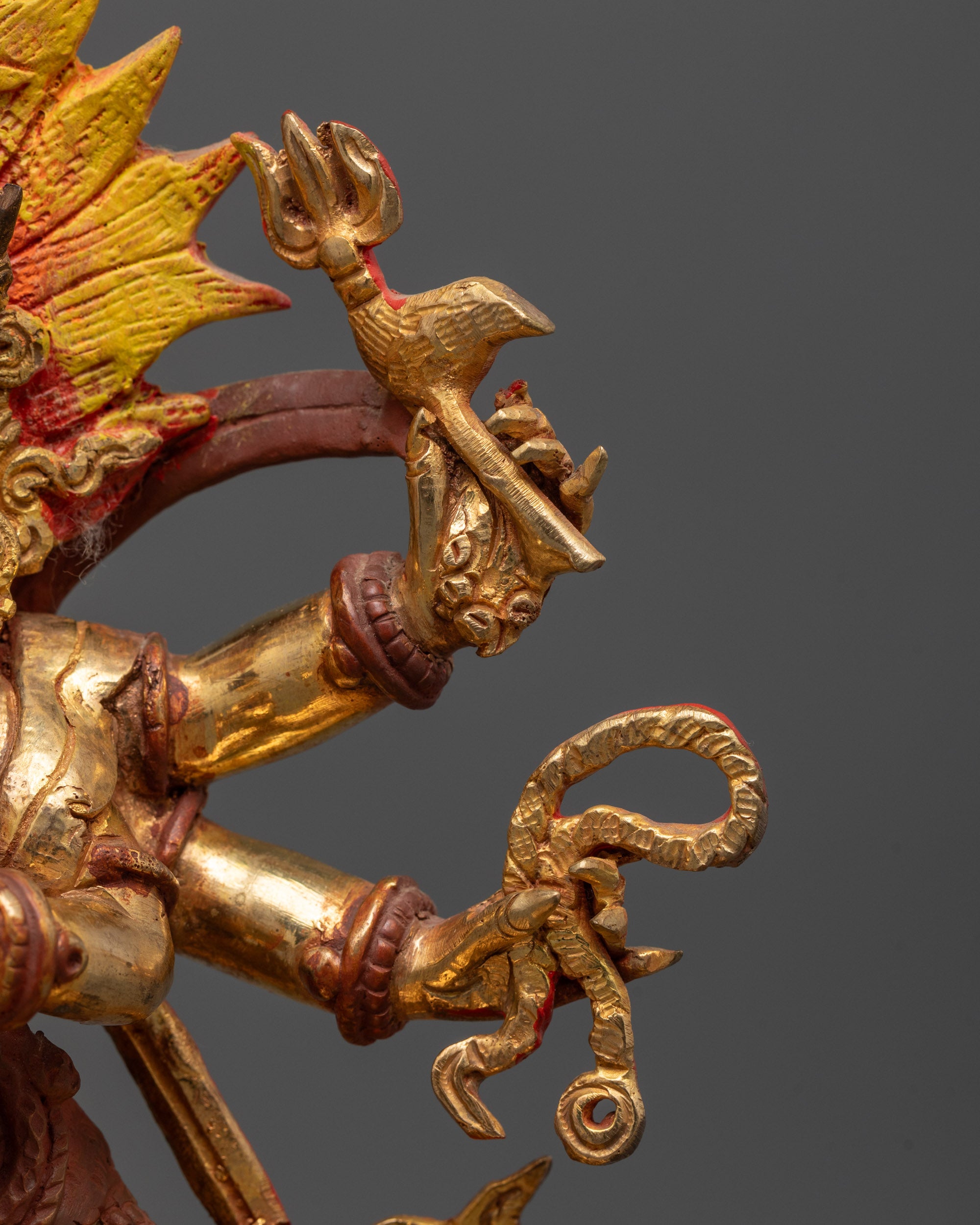 Rear View of Six-Armed Mahakala with Detailed Halo and Handcrafted Ornamentation