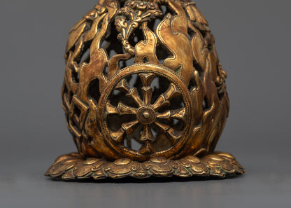Rear and bottom view of incense burner highlighting detailed spiritual motifs