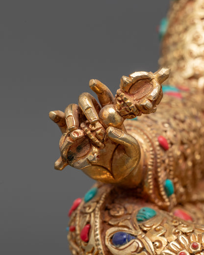 Rear view highlighting intricate lotus throne and traditional Himalayan artistry
